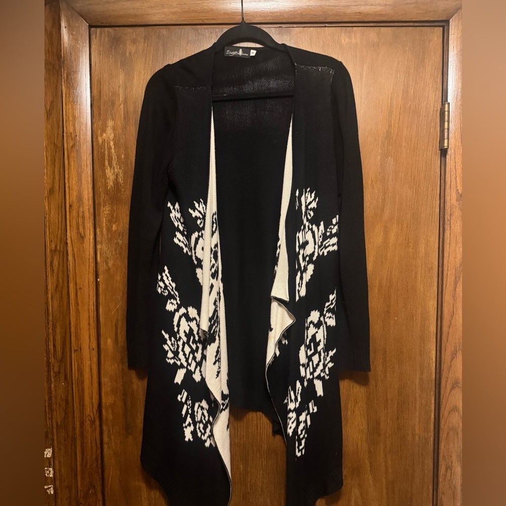Anthropologie Dirty Ballerina Black and Cream Open Front Cardigan Sweater